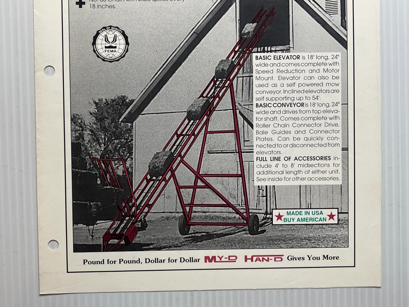 My-D Han-D Hay Bale Elevators / Conveyors – Sales Brochure *Original Dated 2000*