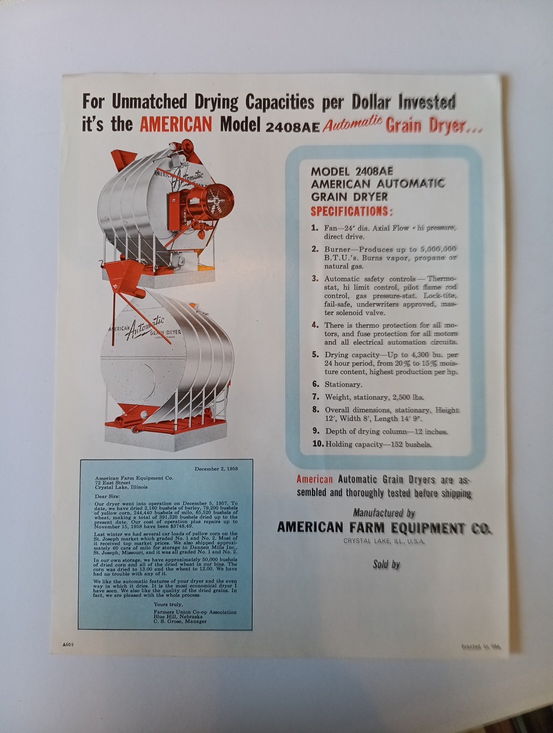 3 American Farm Equipment Co Sales Advertising Flyer Brochures 2412, 2420, 1503