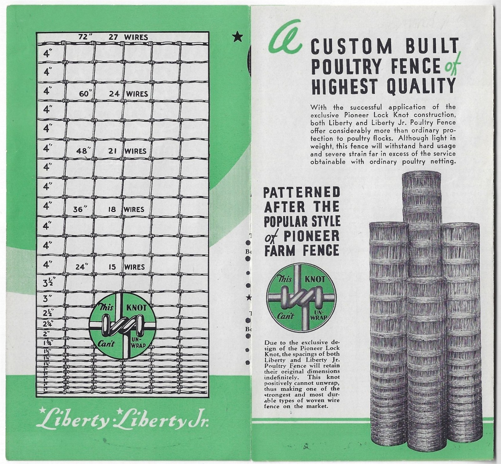 Poultry Fence Continental Liberty JR Vintage Leaflet Wire Fencing Farm Supply