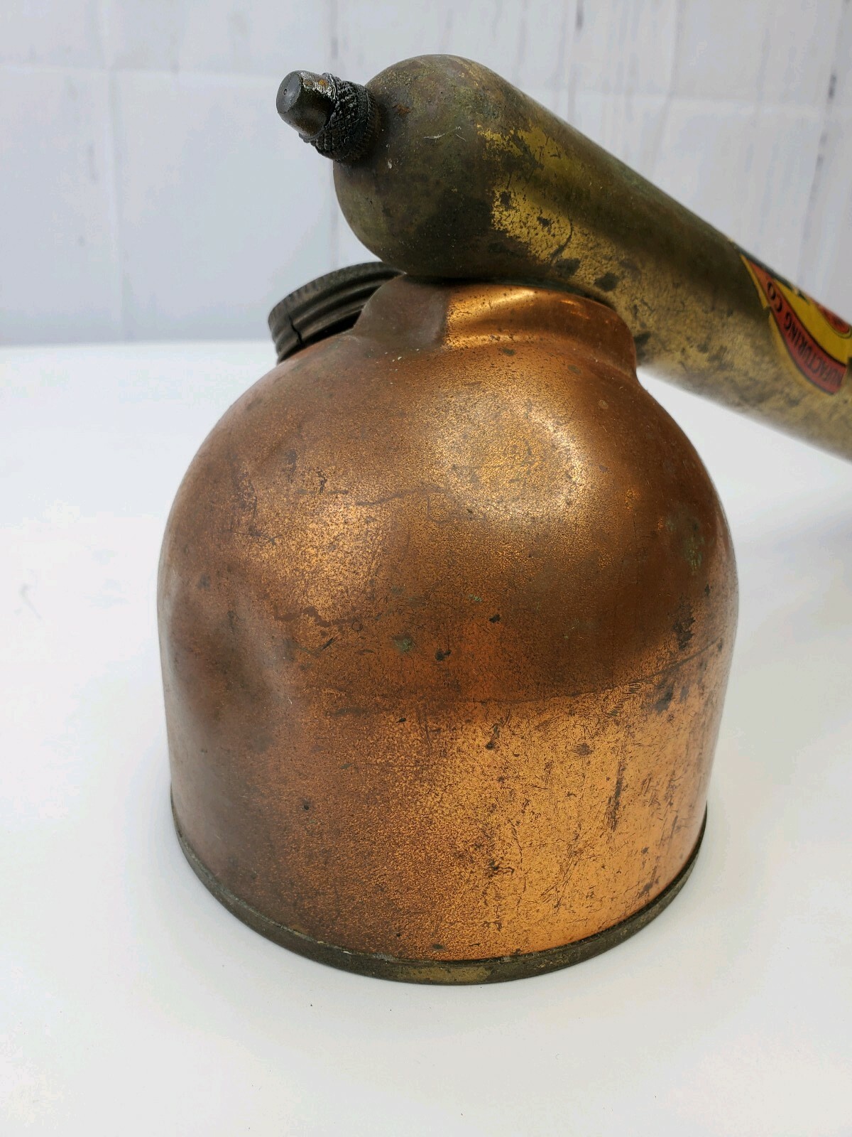 Vintage DOBBINS Metal Ware SUPER BILT SPRAYER Copper Drum Wood Handle Decoration