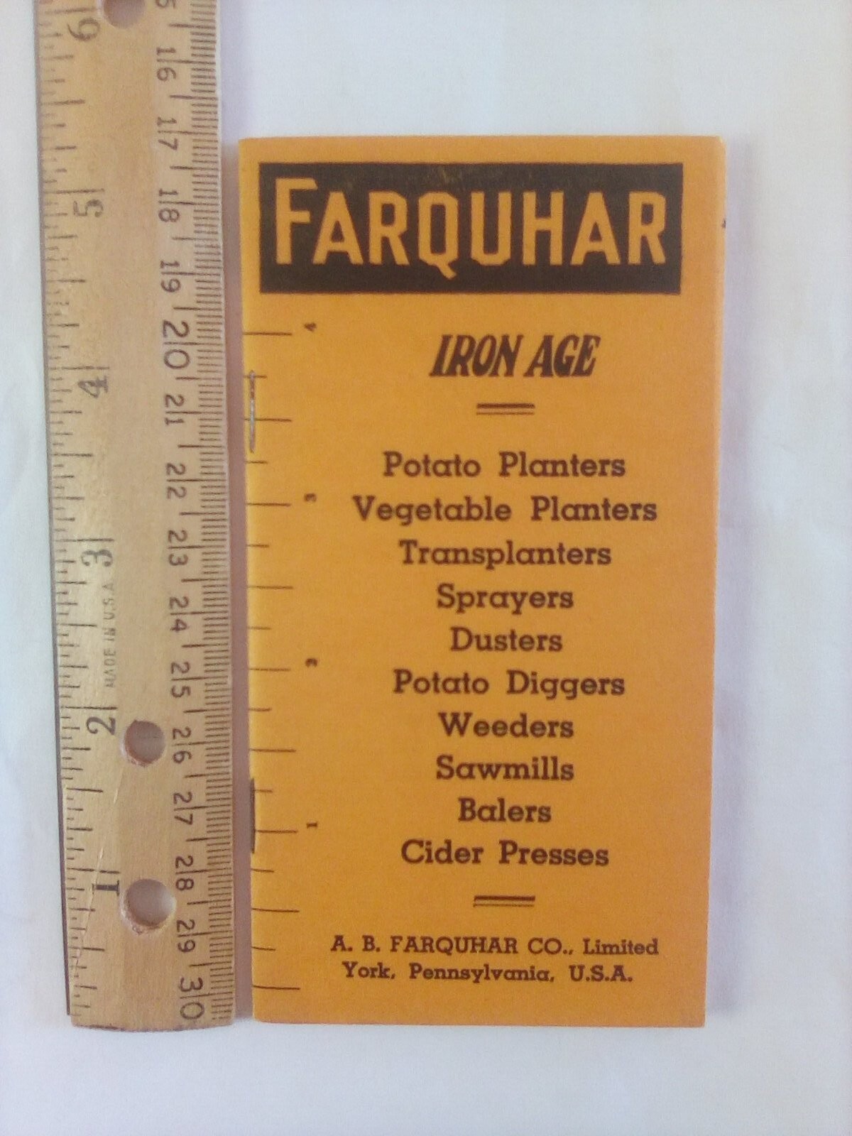Vintage York Pa AB Farquhar Iron Age Farm Implements Memo Booklet