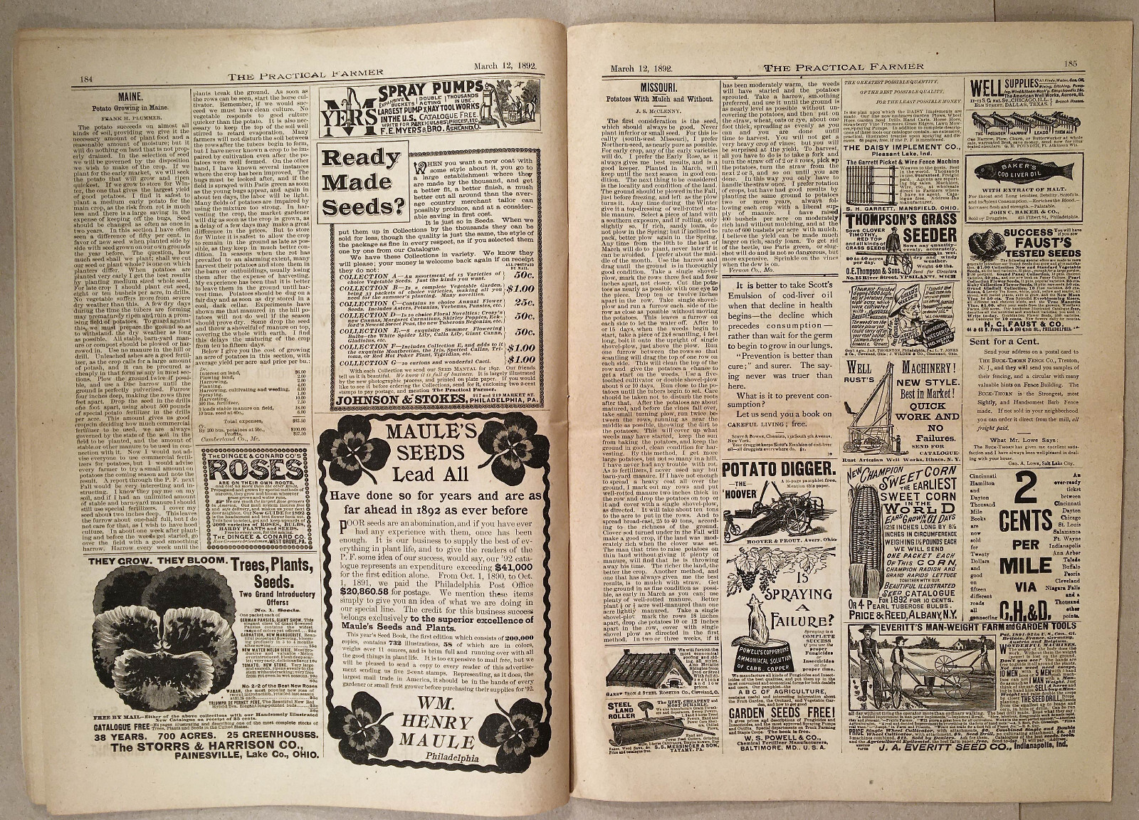 THE PRACTICAL FARMER Magazine March 12, 1892, Vol.64, No.11 – Great Ads & Illus.