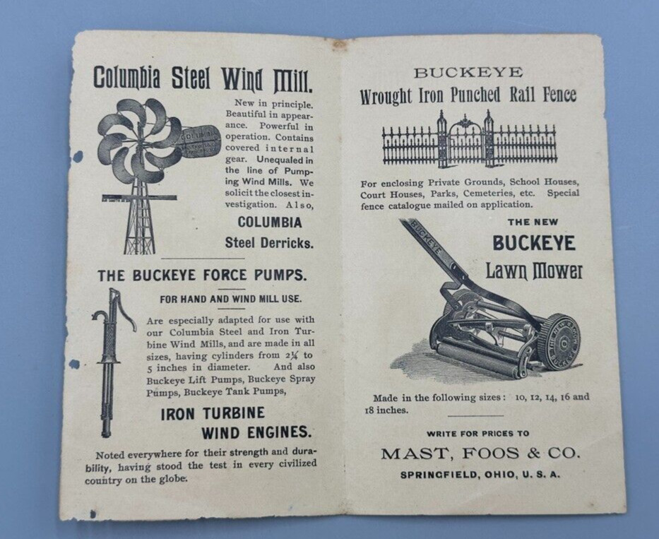 1880s COLUMBIA WINDMILL Mast Foos SPRINGFIELD OHIO Farm Advertising Trade Card