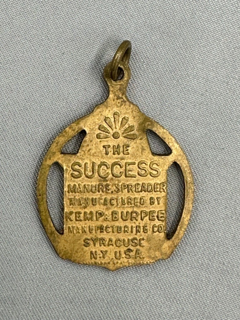 Antique The Success Manure Spreader Watch Key Fob Kemp Burpee Farm Advertising