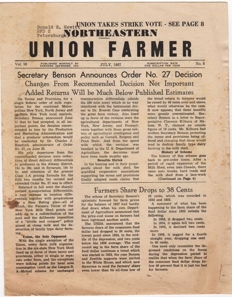 Northeastern Union Farmer July 1957 STRIKE vintage agricultural newspaper
