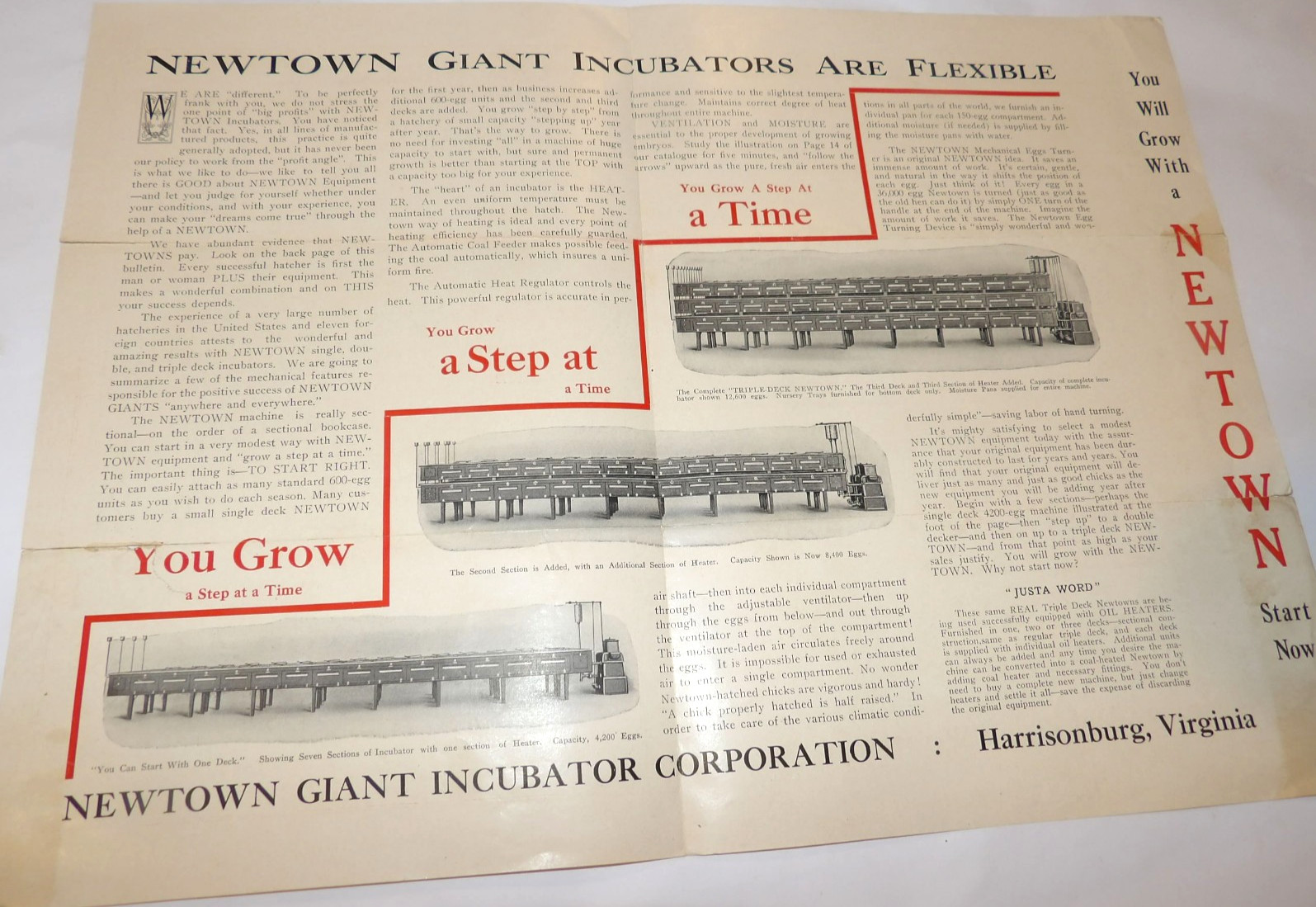 VINTAGE 1925 NEWTOWN OIL LAMP-HEATED INCUBATORS BROCHURES! 4 PCS/HARRISONBURG,VA