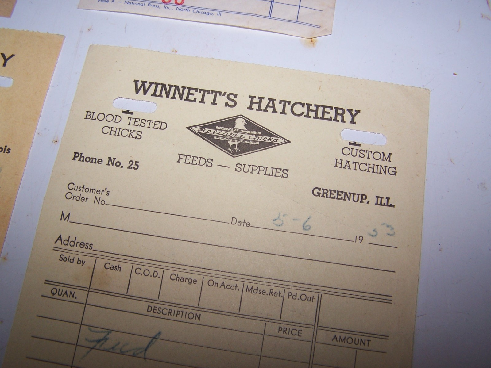 Five 1950&rsquo;s GREENUP ILLINOIS Sales Receipts – Dillier&rsquo;s Winnett&rsquo;s Wade&rsquo;s Greeson