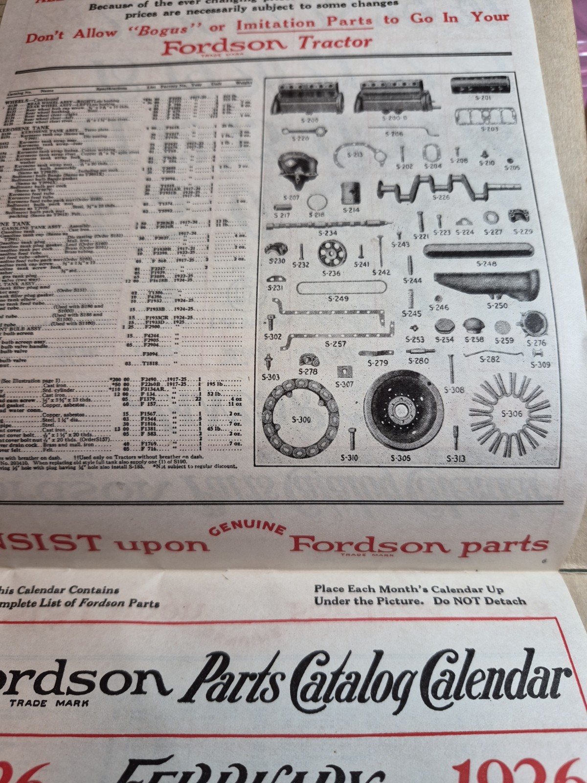 RALPH FULTON FORDSON TRACTOR CALENDAR AND PARTS LIST VINTAGE 100 Years Old! 1926