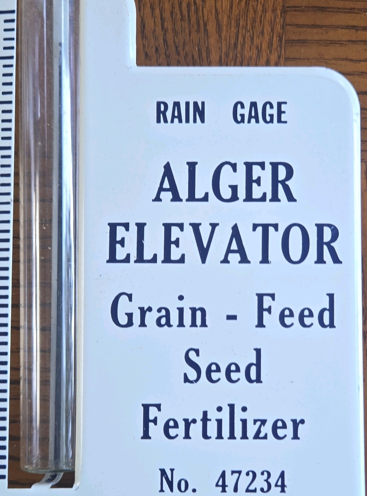 Alger Elevator Rain Gage Advertising Sign, Agriculture Theme, White/Blue