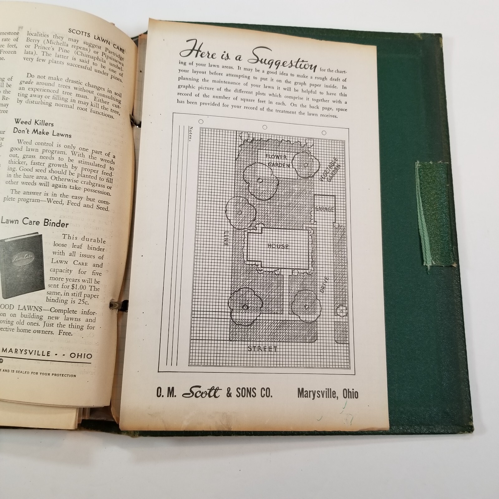 Vintage Scotts Lawn Care Binder Copyright 1937 O M Scott & Sons Co Marysville OH