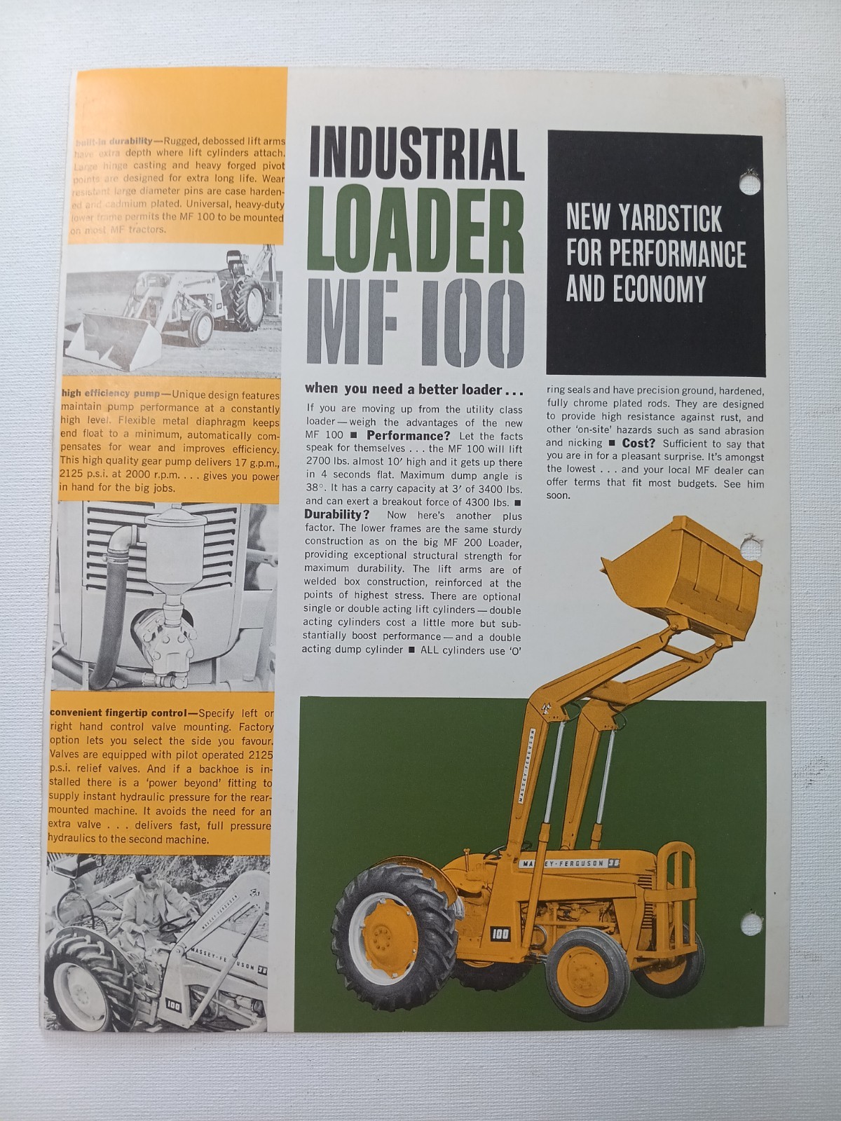 Vtg Massey Ferguson MF 100 & 200 Industrial Loaders Attachments Dealer Flyer AD