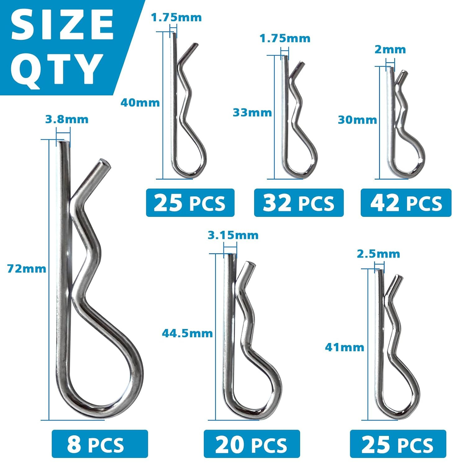 202PCS Hitch Pins Clip Pins, Linch and PTO Pins for Trailers Tractors Trucks Tow