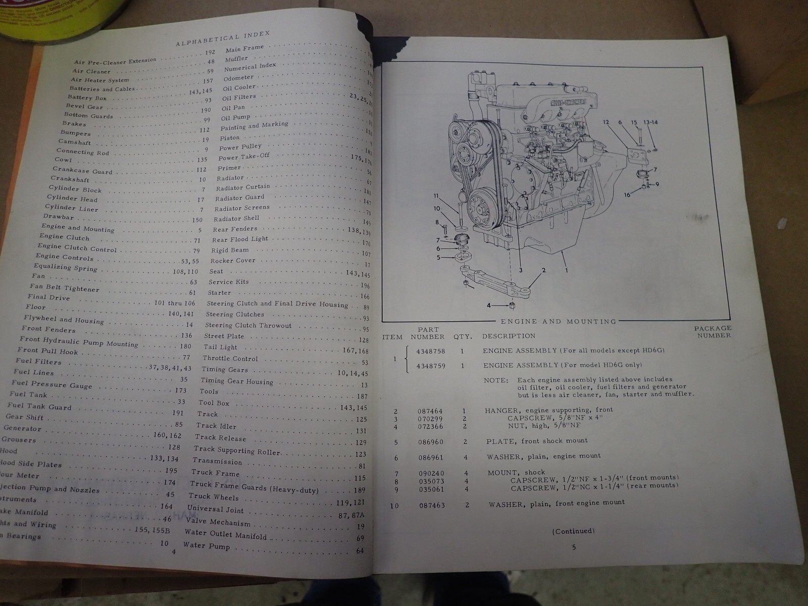 Original Vintage Allis Chalmers HD-6 Crawler Tractor Parts List Manual