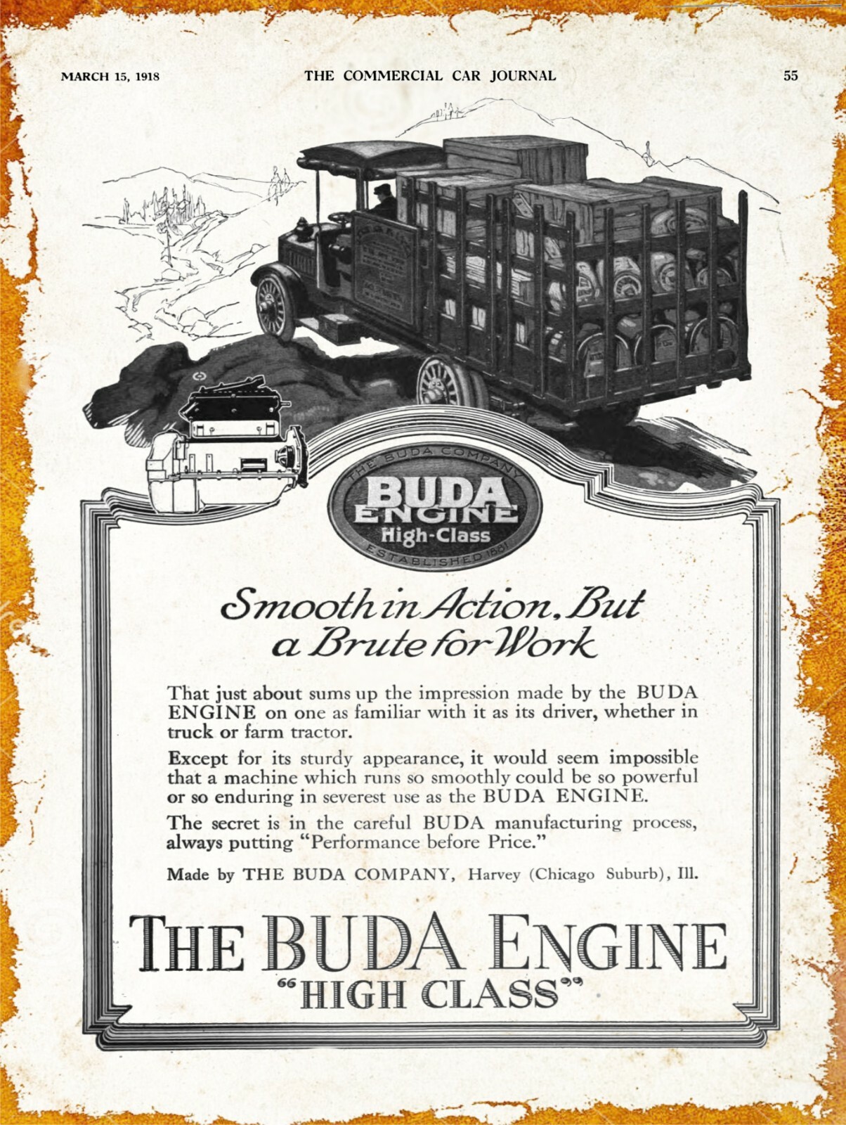 1918 Buda Engine Company New Metal Sign: Chicago, Harvey, Illinois