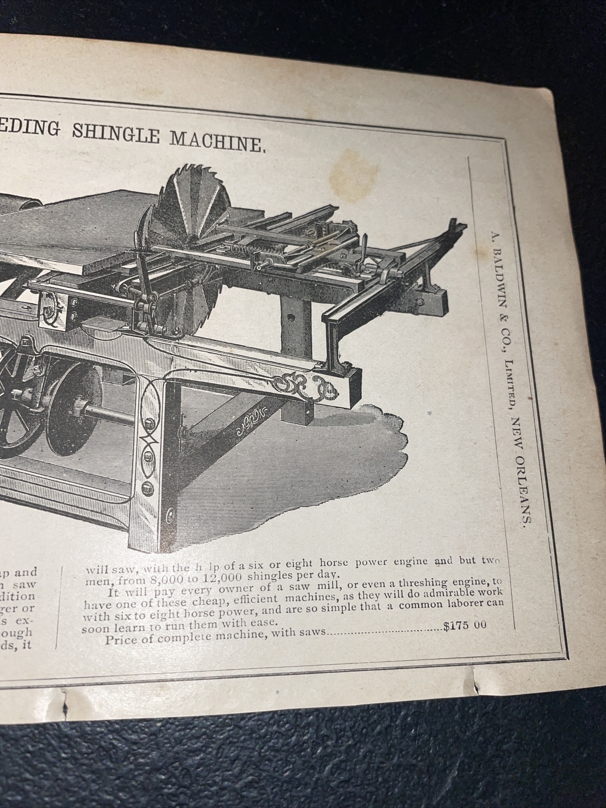 1891 Baldwin – Self Feeding Shingle Machine – Farm Advertising – New Orleans