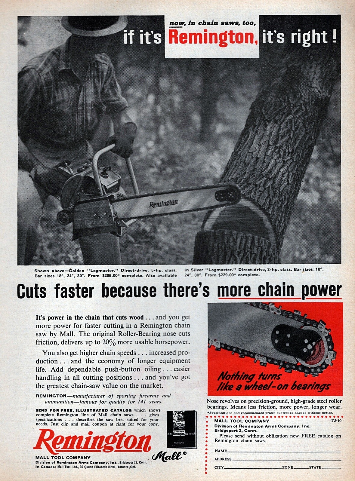 1957 Remington Golden Logmaster Chainsaw Original Color Print Ad