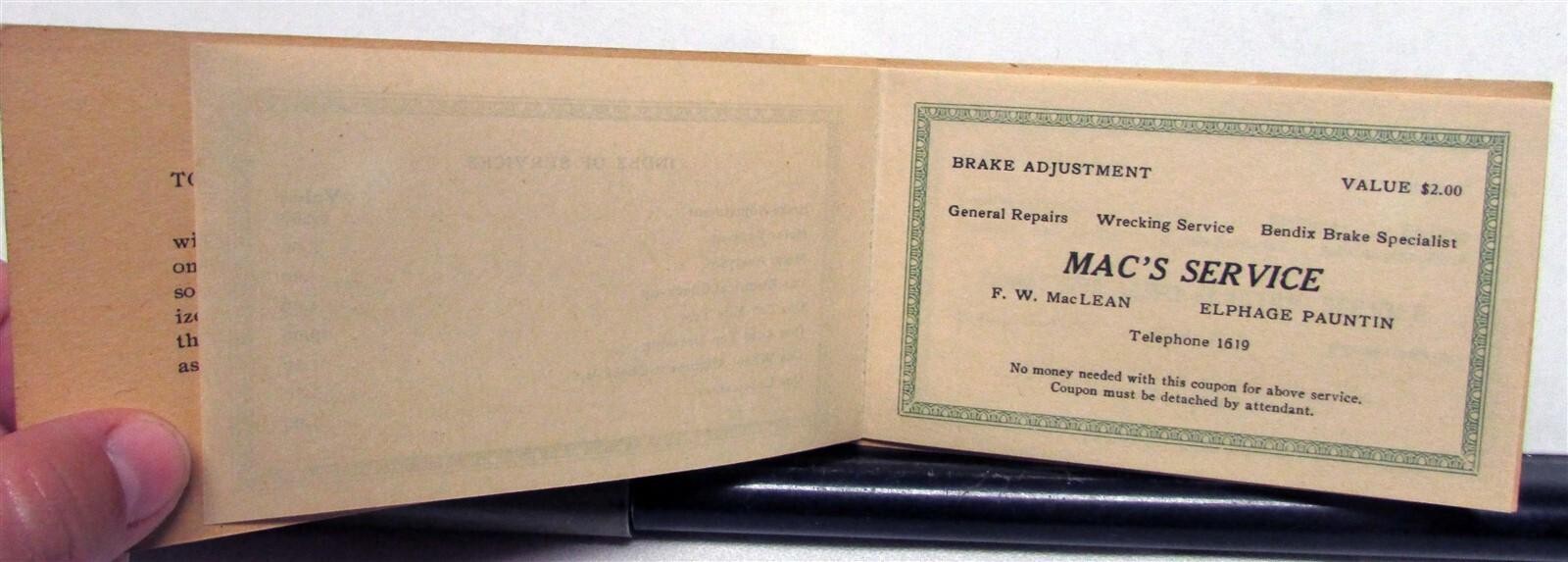 1937 Auto Service Association Assorted Service Coupon Book