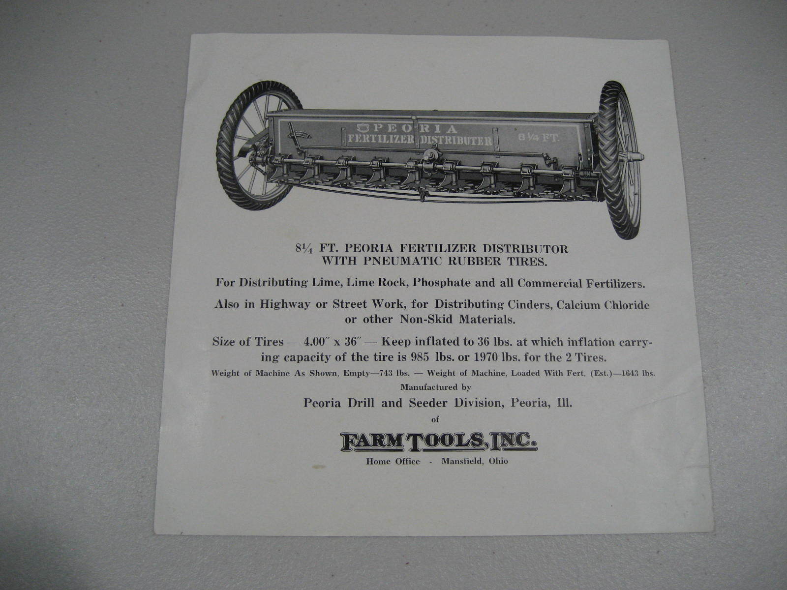 Vintage Peoria Fertilizer Distributer One Sheet Advertisement