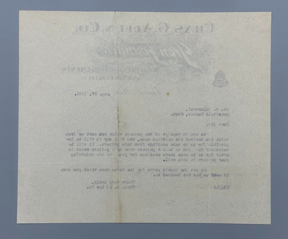 1923 -24 IRON FOUNDERS Agricultural Antique FARM Advertising Letter BARRE MA