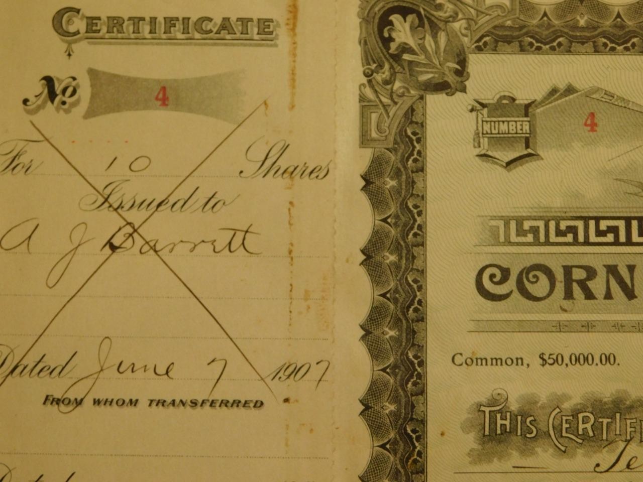 Corn King Husker Co. Rochester Indiana Stock Certificate No. 4 1902 (Shelf-4