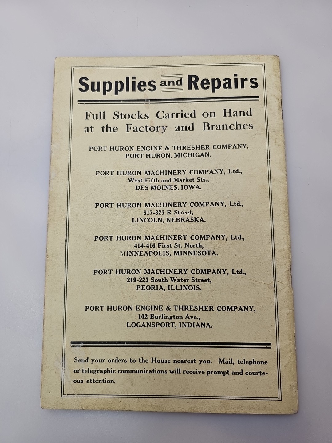 Port Huron Supplies Catalog 1925 RARE Michigan Thresher 29th Annual