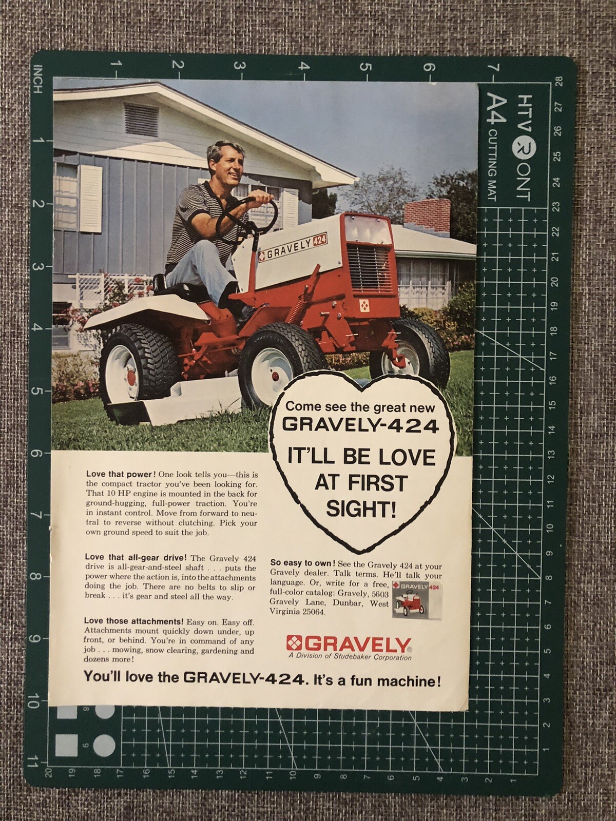 1968 Original Vintage Print Ad Gravely Garden Tractor 424 Beautiful Color