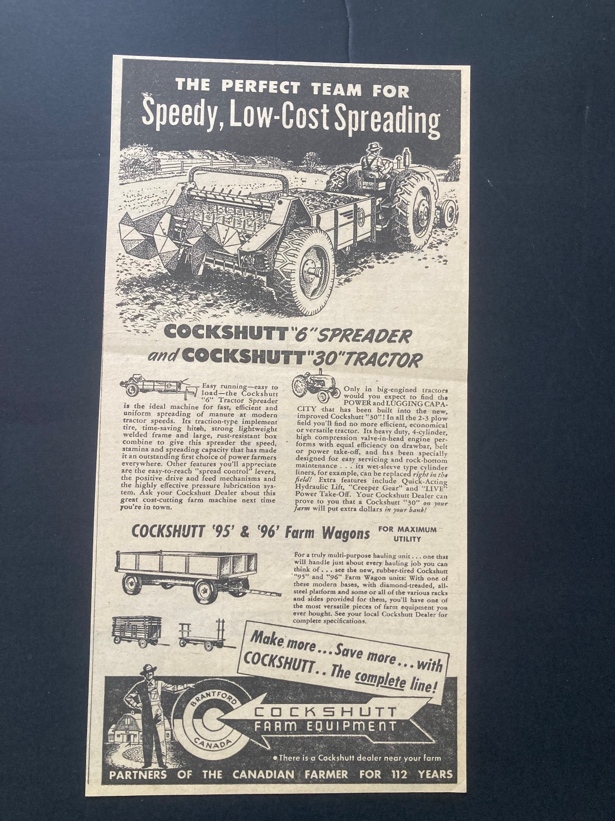 1951 CANADIAN COCKSHUTT TRACTOR AD CANADA MODEL 30 MANURE SPREADER