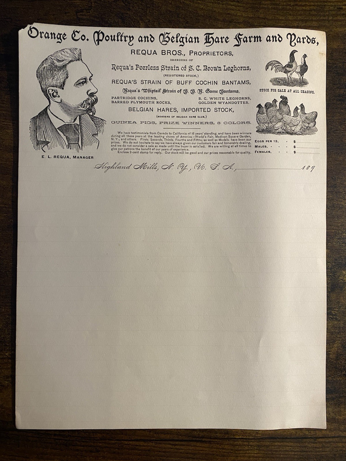 1890s Requa Bros. Exotic Animal Dealer Letterhead + UX14 Advertising Postal Card