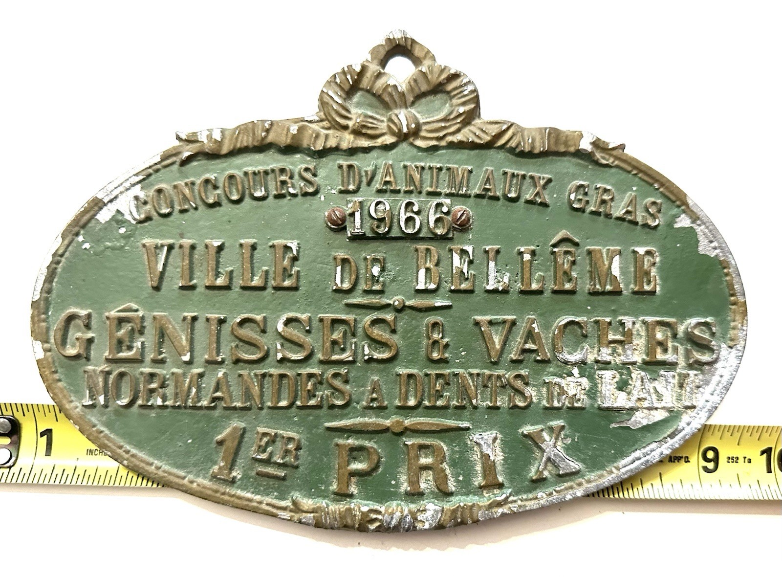 1966 Concours D’Animaux Gras Ville de Belleme Genisses & Vaches 1er Prix Plaque