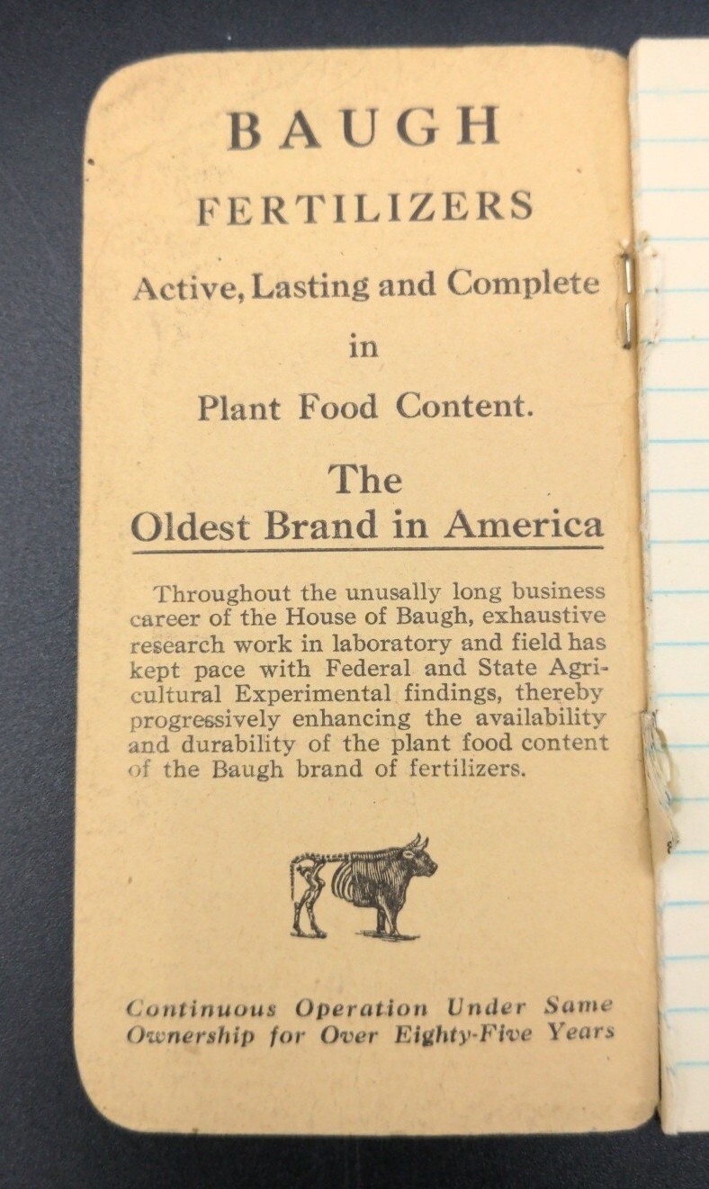 US Vintage  » The Baugh & Sons Co. » Raw Bone Manures Advertising Notebook