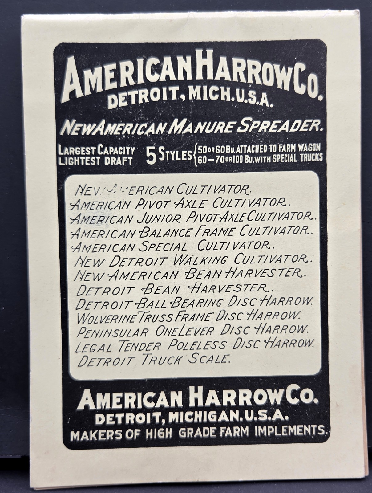 American Harrow Co. Cultivators Seeders Harvesters Catalog Detroit, MI