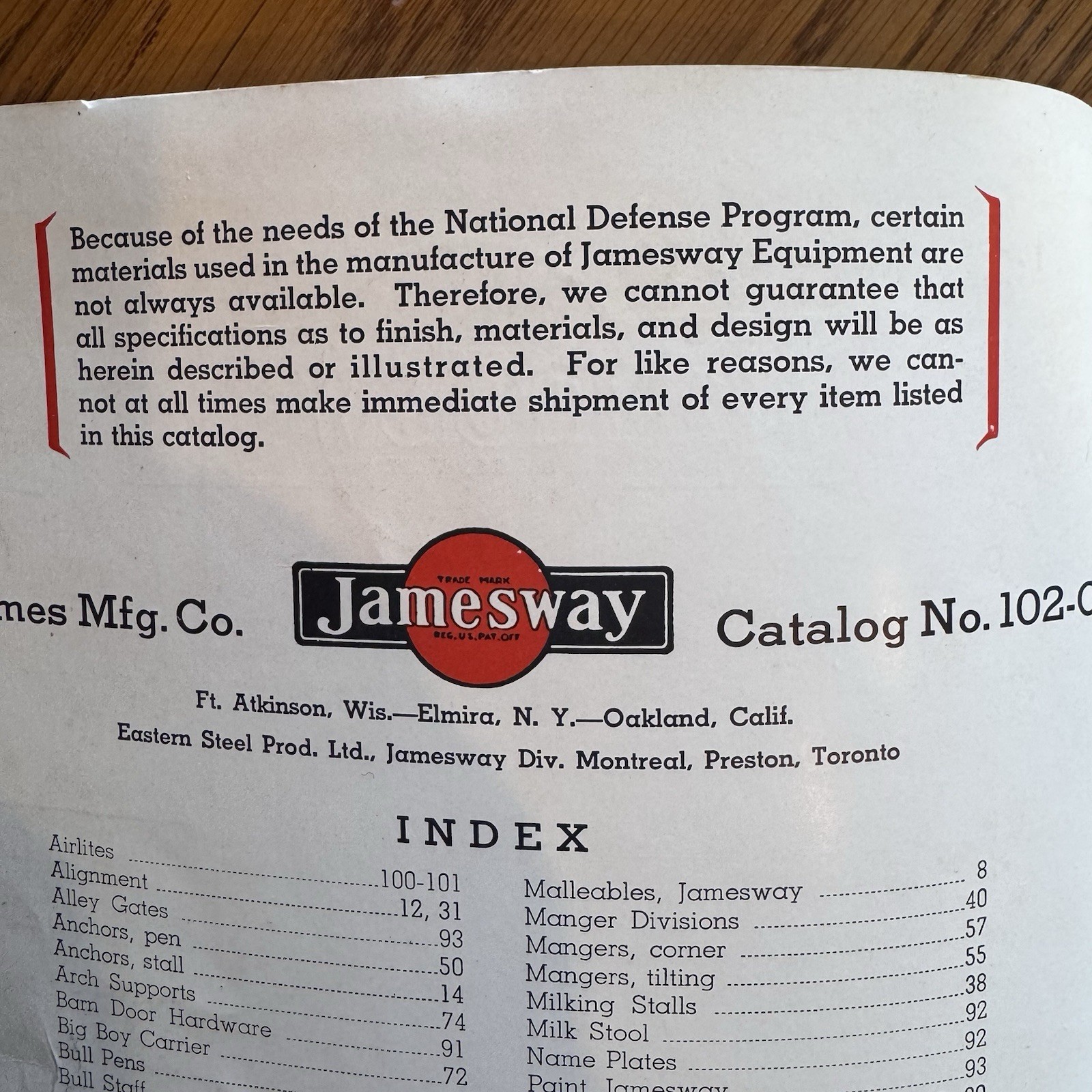 1940s JAMESWAY Barn Equipment Catalog