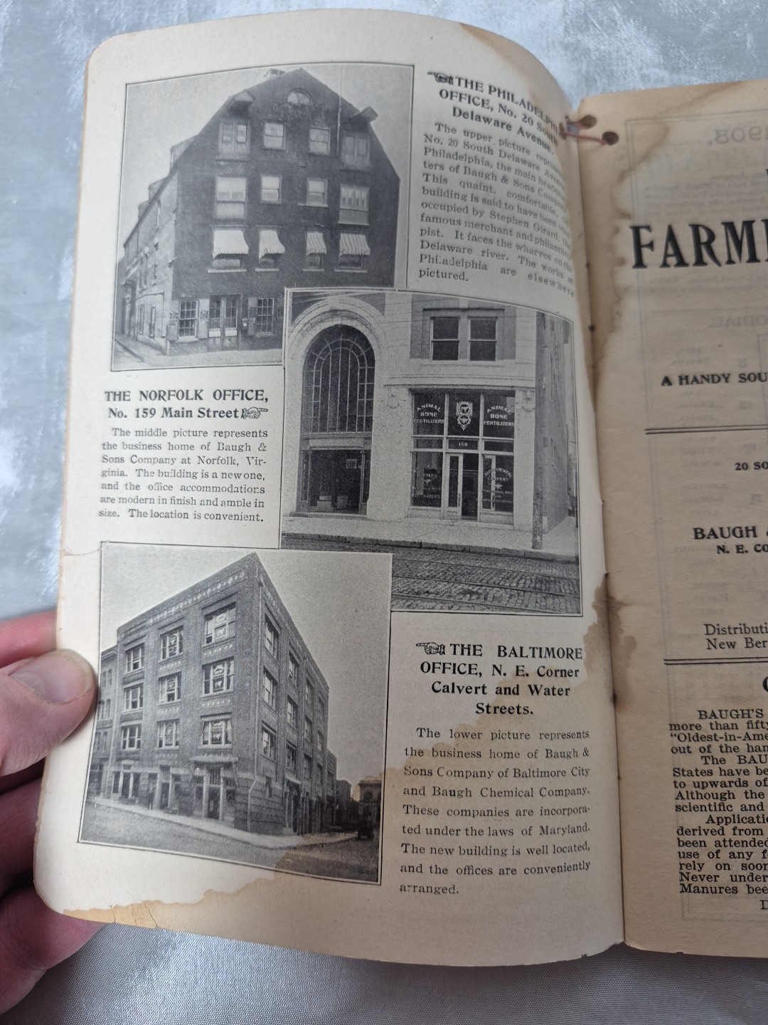 1908 Farmers Almanac Baugh Sons Co Fertilizers Agriculture Water Damage