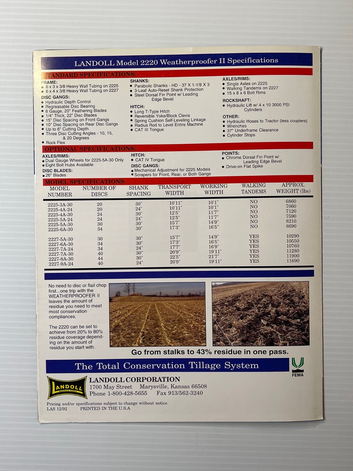 1992 Landoll Model 2220 Weatherproofer II – Original Dealer Sales Brochure