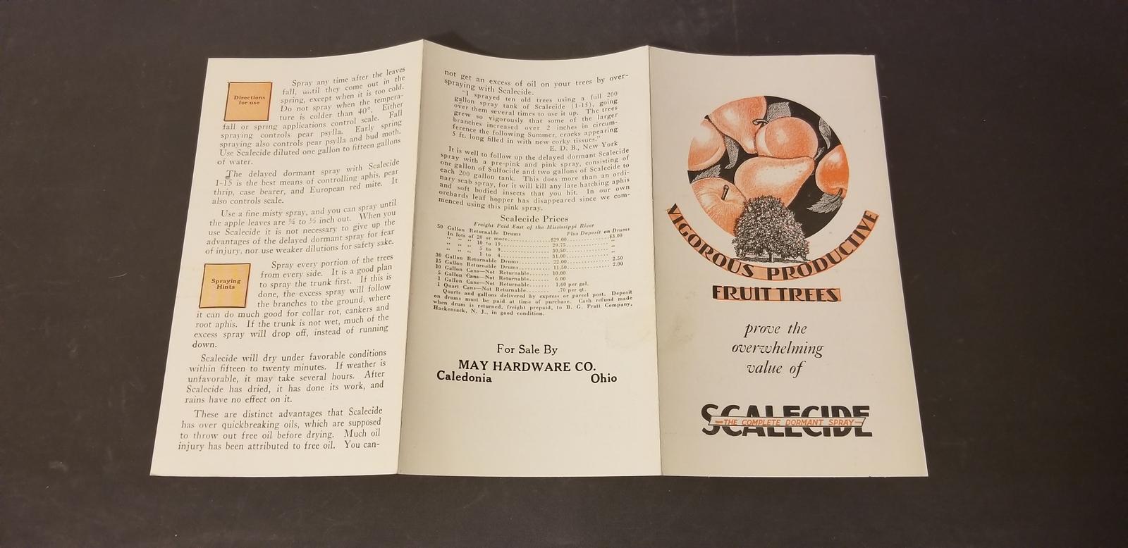 1930-40s Scalecide Dormant Spray Pamphlet For May Hdwe Co Caledonia Ohio EUC