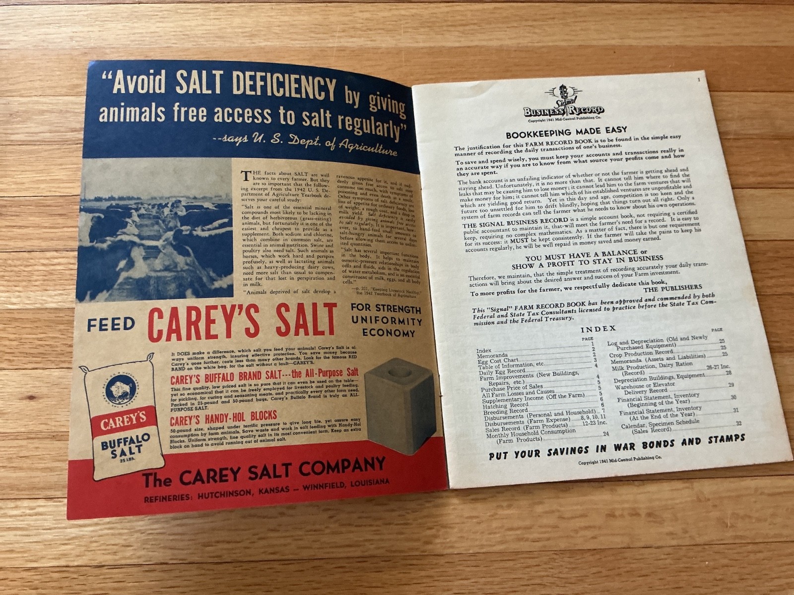 Vtg. 1941 Farm Acct. Record Book – Carey’s & Pierce Farmers Co-op – Pierce, NE.