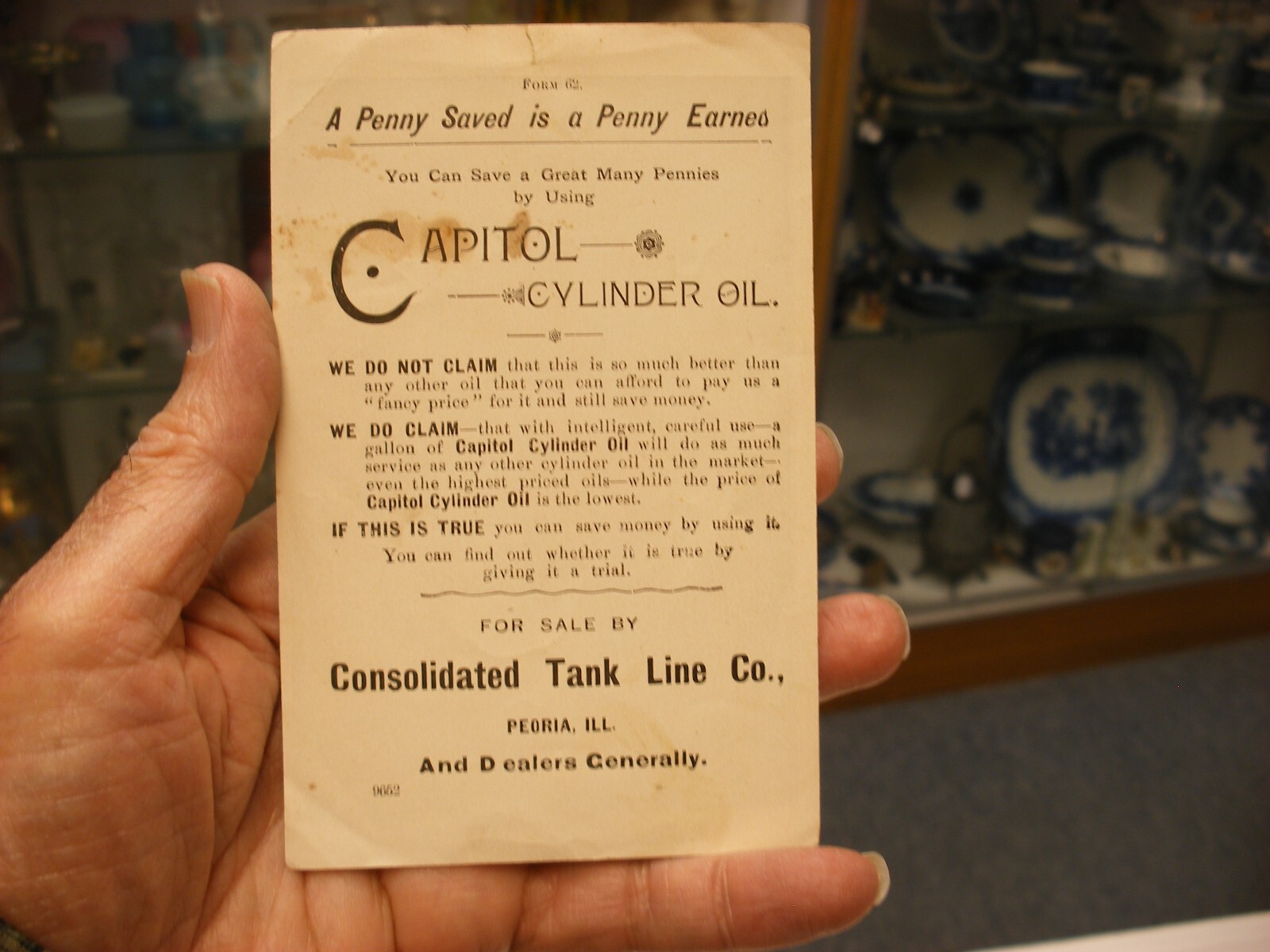 Vtg Farming Equipment Trade Card – Capitol Cylinder Oil Consolidated Peoria IL