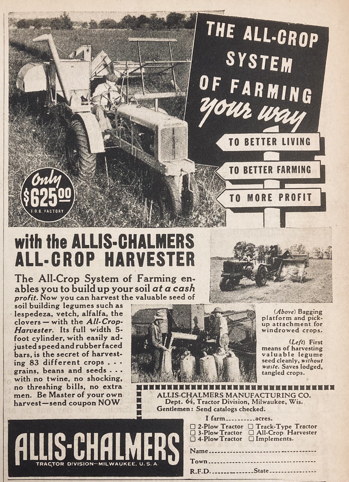 1938 AD.(XG1)~ALLIS-CHALMERS MFG. CO. MILW., WIS. A-C ALL-CROP HARVESTER