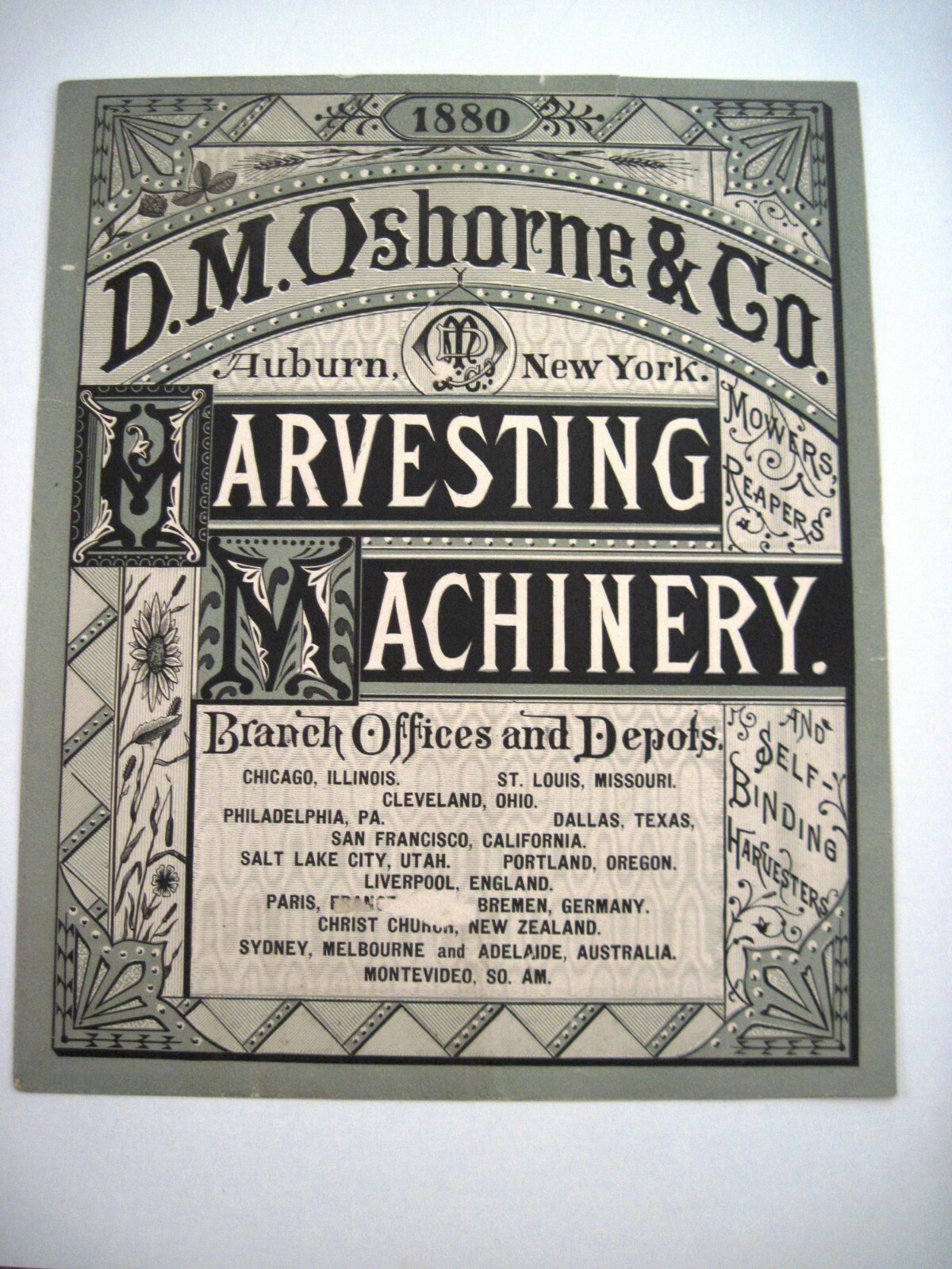 1880 Advertising Print for « D.M. Osborne & Co. Harvesting Machinery » *