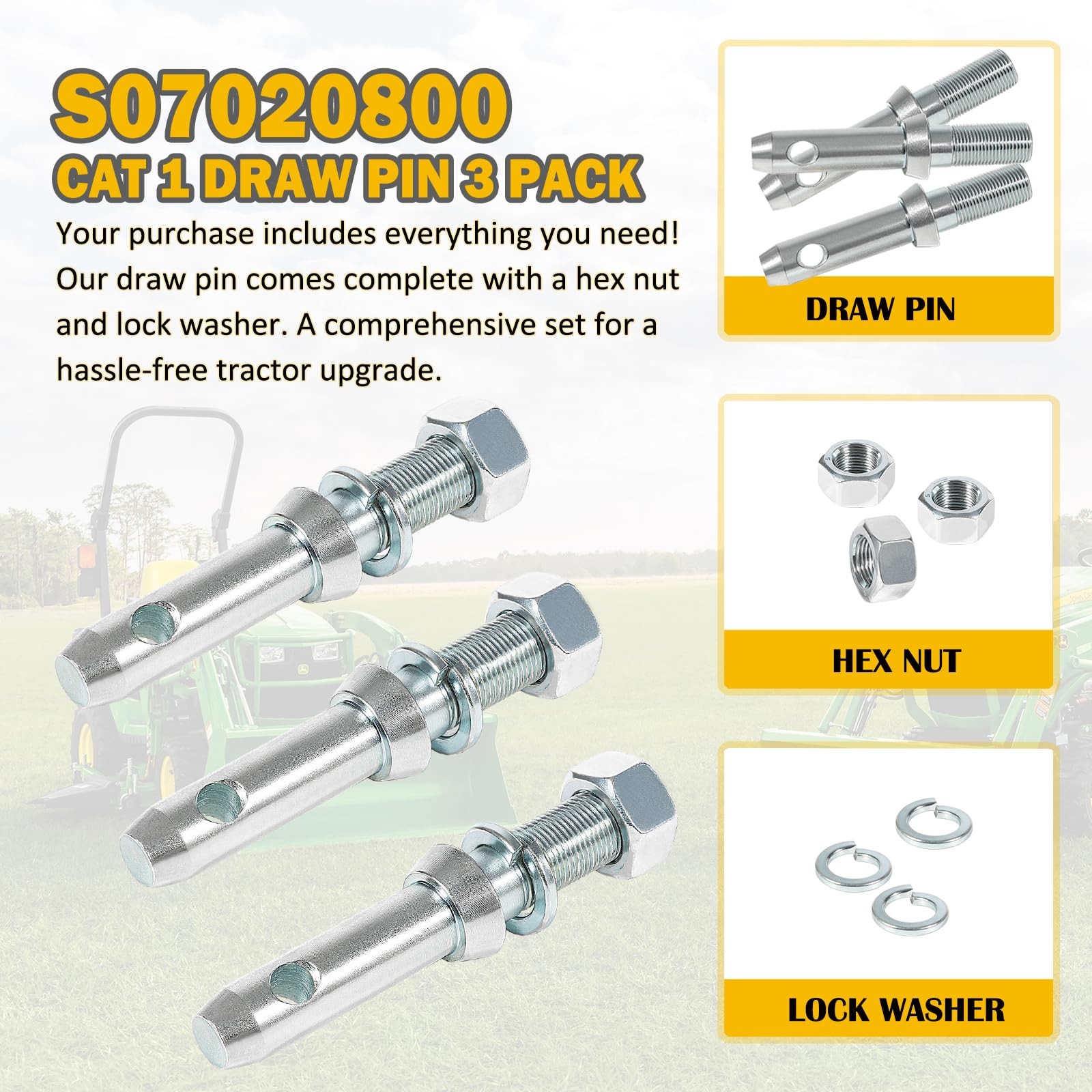 Premium S07020800 Cat 1 Draw Pin Hitch Accessories 51/2 Inch 3 Pack