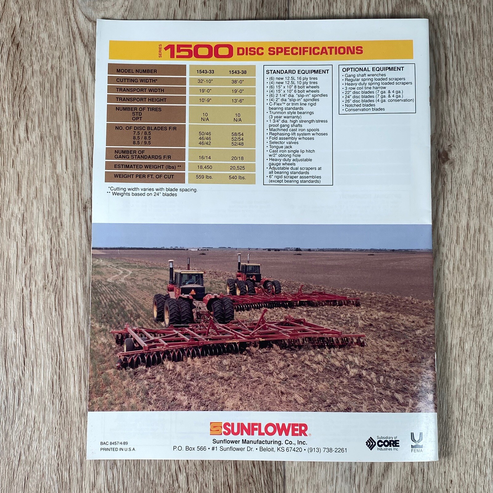 Vintage Sunflower Series 1000-1500 Discs Sales Brochure Dealership Advertising