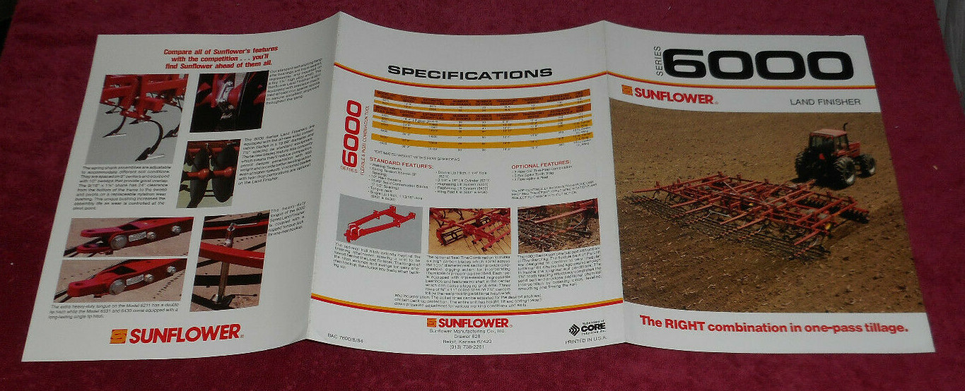 1984 Sunflower Series 6000 Land Finisher Advertising & Specifications Brochure