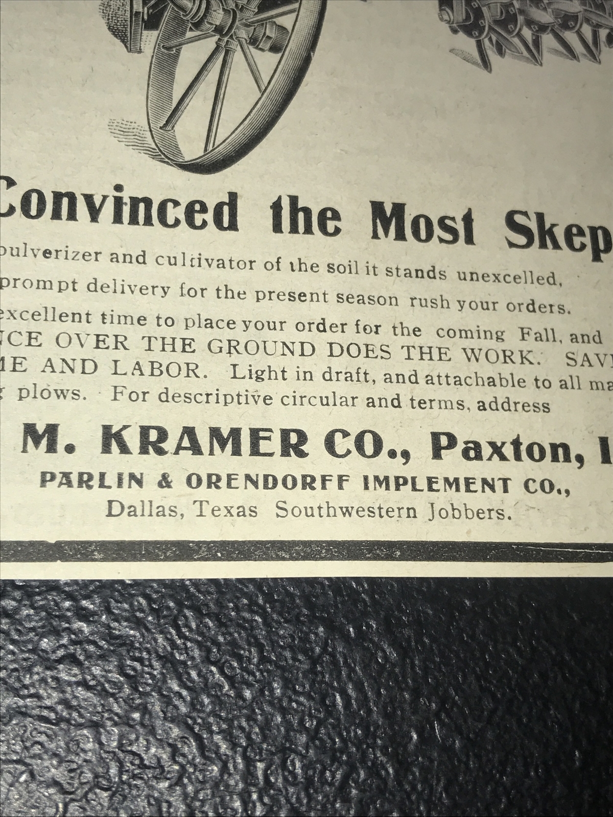1907 Kramer Rotary Harrow Farm Advertising – Paxton – Illinois