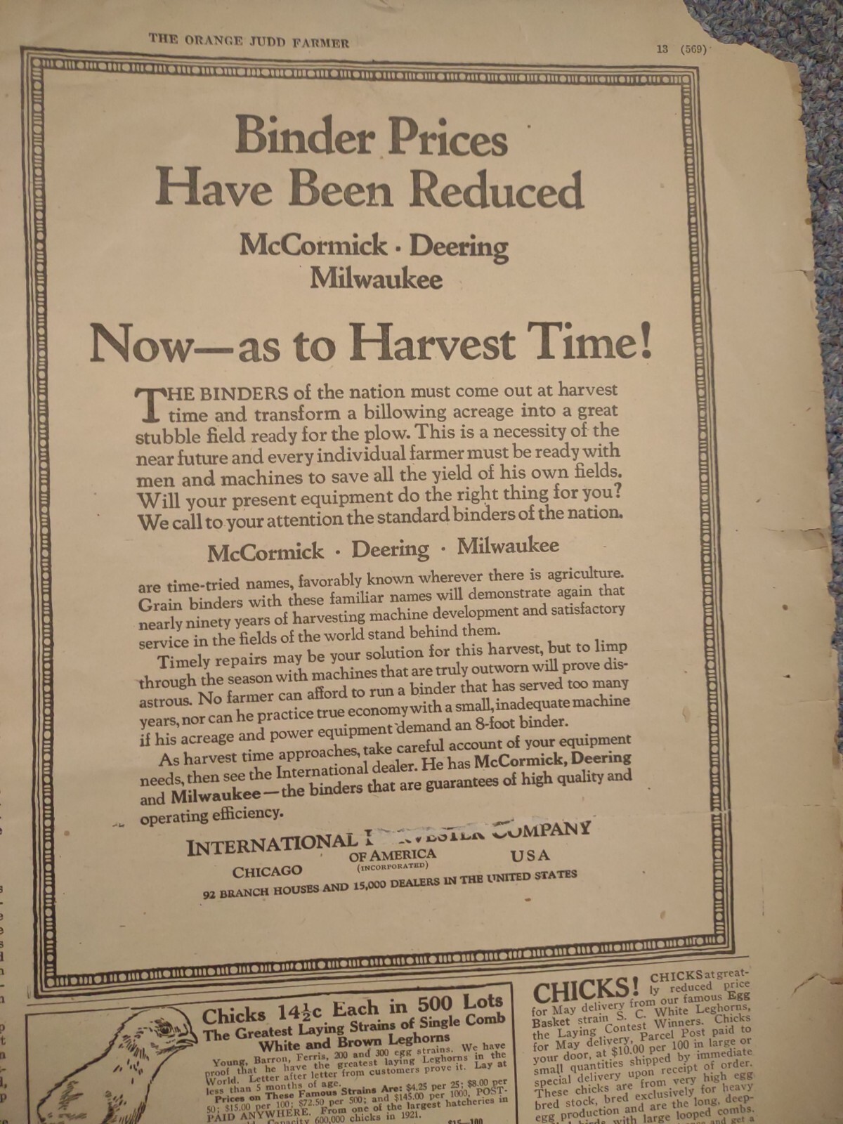 Orange Judd Farmer Newspaper Chicago, Illinois May 21, 1921 poor condition