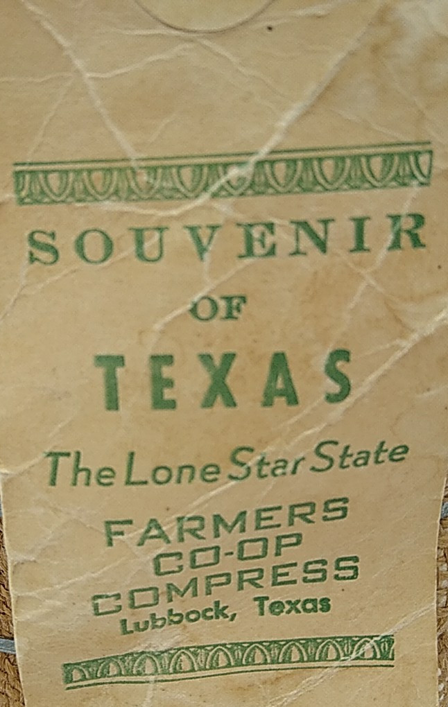 Vintage Cotton Bale Souvenir From Texas – Small 1 Lb Miniature Lone Star State