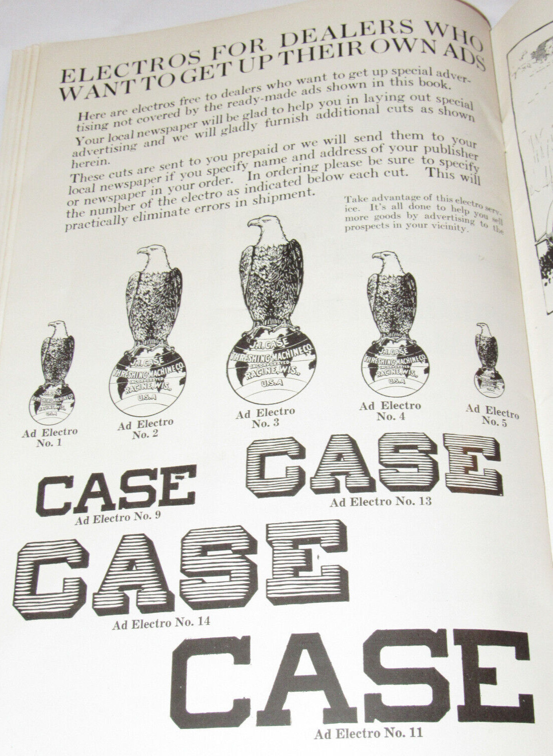 VINTAGE 1918 JI CASE DEALER READY-MADE ADS CATALOG! TRACTORS/THRESHERS/HAY BALER