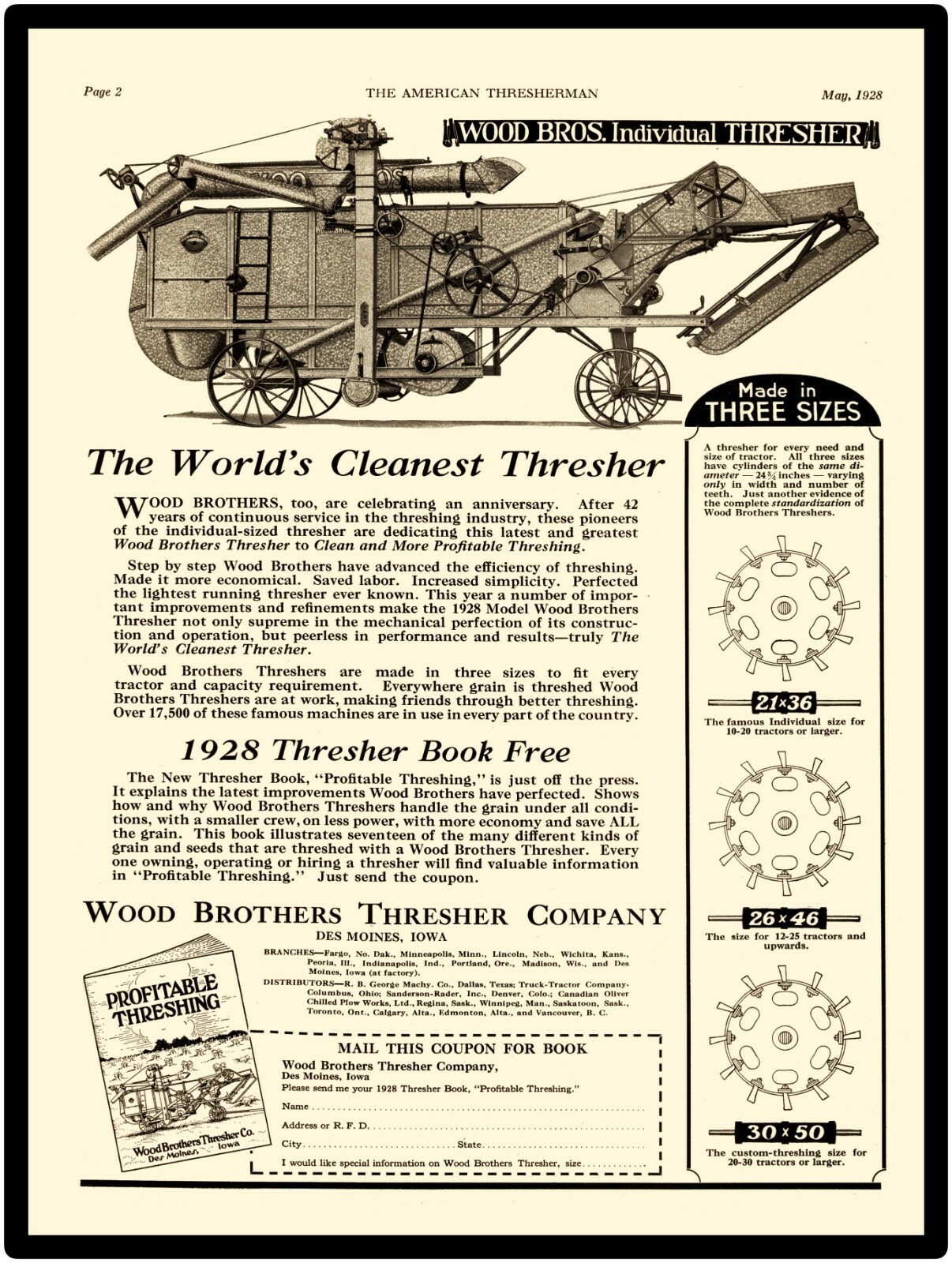 Wood Bros. Threshing Machine NEW Metal Sign – 24&Prime; x 30&Prime; USA STEEL XL Size, 7 lbs