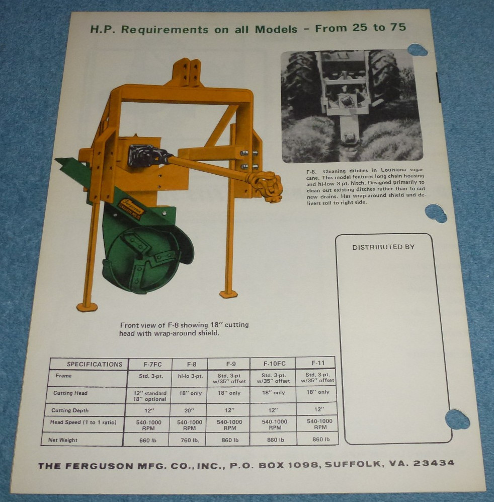 Vtg Ferguson Mfg Co Ditcher Drain Cleaner Farm Equipment Brochure 5 Models Specs