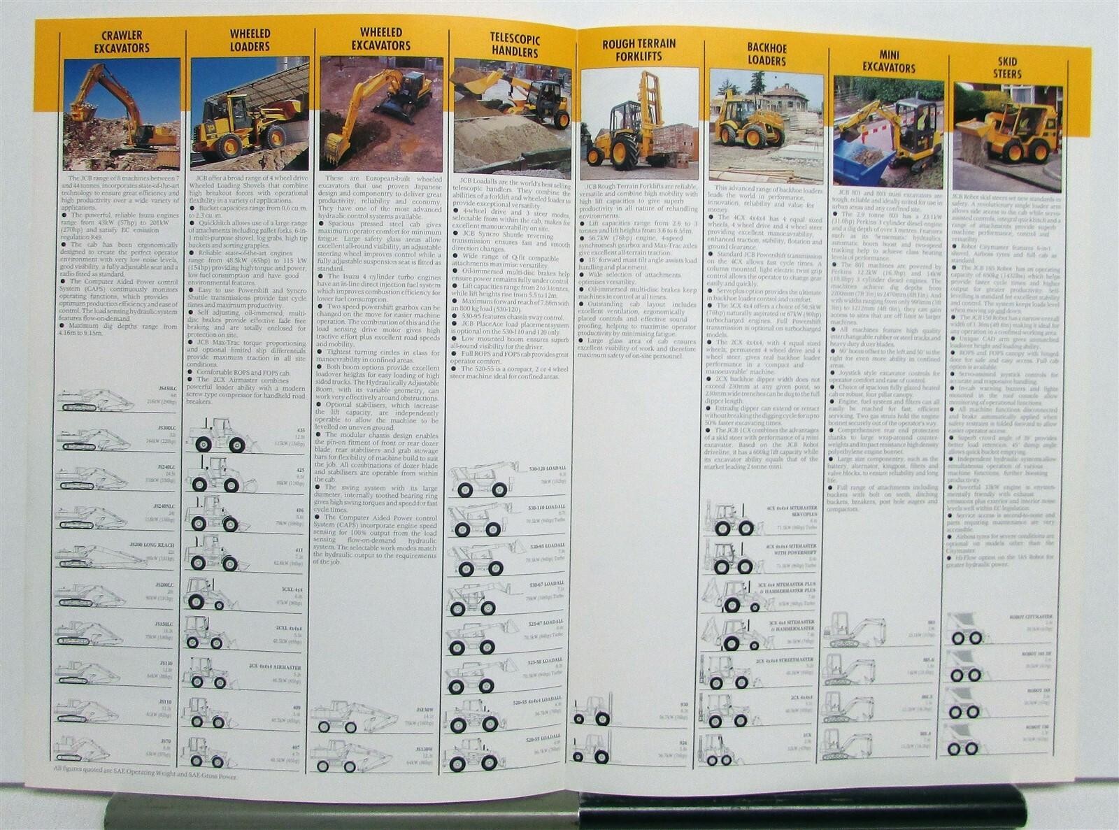 1994 JCB Full Line Excavator Steers Loaders Specs Construction Sales Brochure