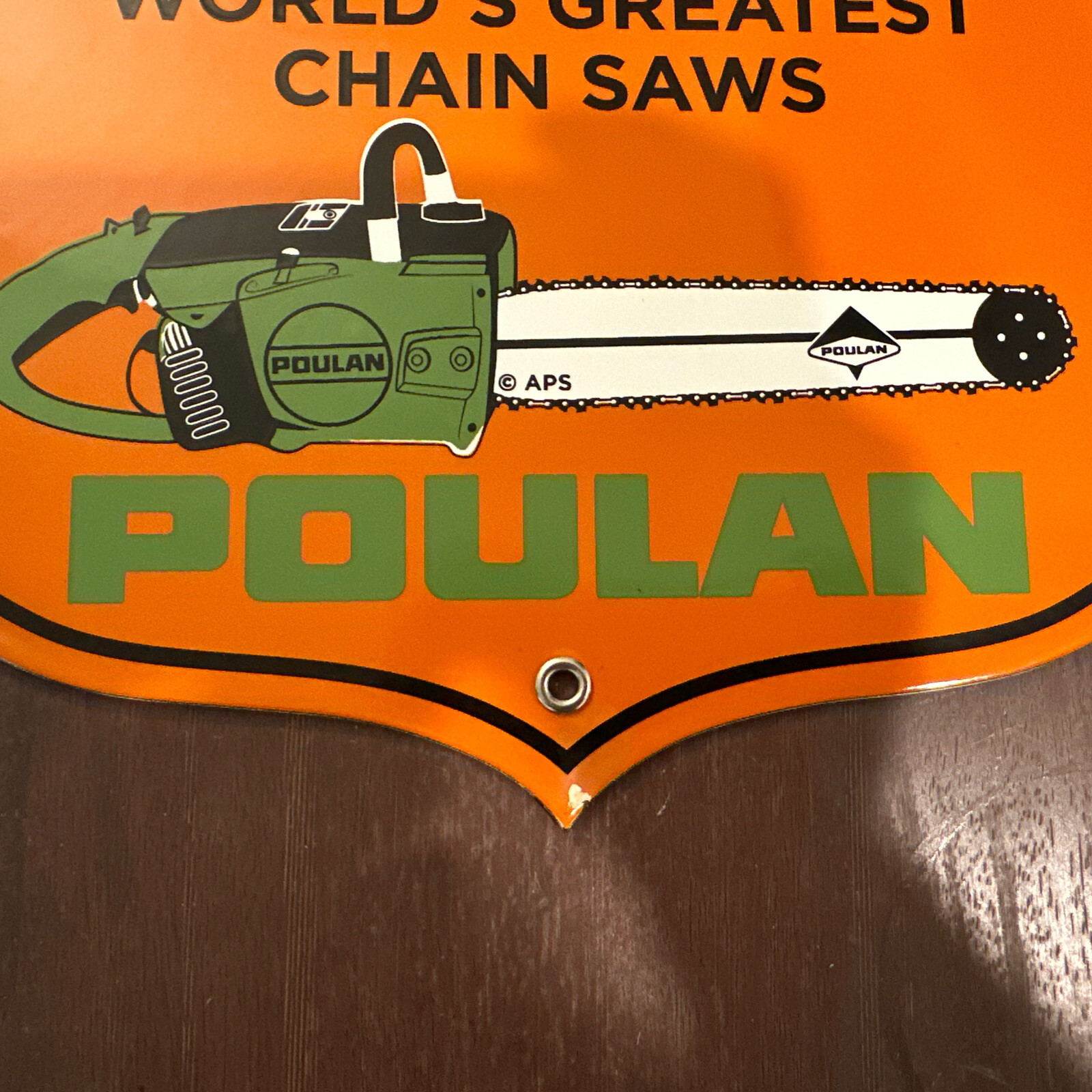 Vintage Porcelain Enamel Poulan Chainsaws Big Valley Ranchers CO-OP Stockton, CA